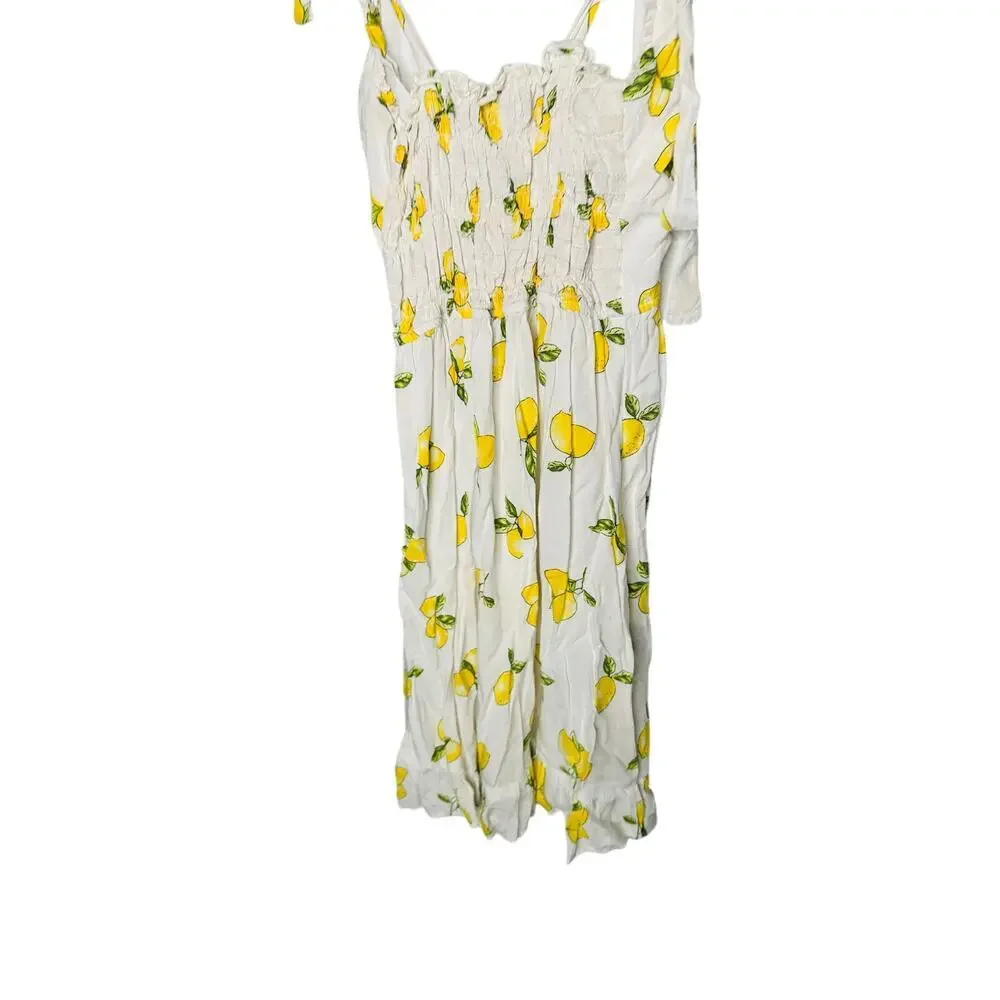 SLATE & WILLOW Yellow White Lemon Print Sweetheart Neckline Midi Dress Size XS - Picture 6 of 12